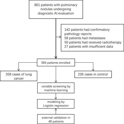 Development and validation of a nomogram model for lung cancer based on radiomics artificial intelligence score and clinical blood test data